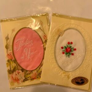 Vintage Embroidered Handkerchief Set Of 2 Greeting Cards Sealed- Never Opened